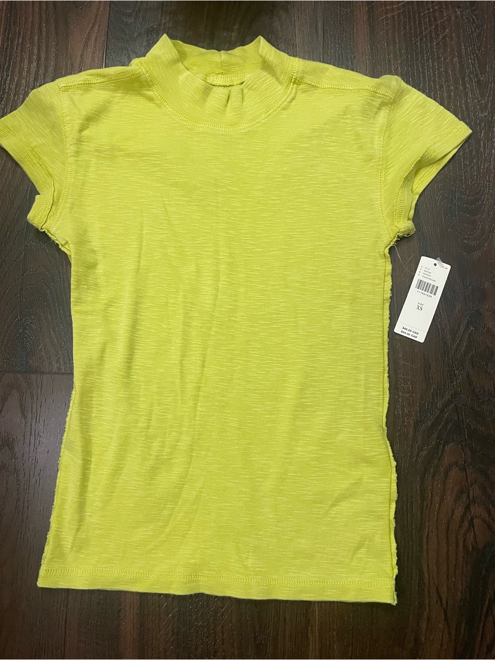 Pilcro Short Sleeve Mock Neck RibbedTop (XS) Neon Yellow